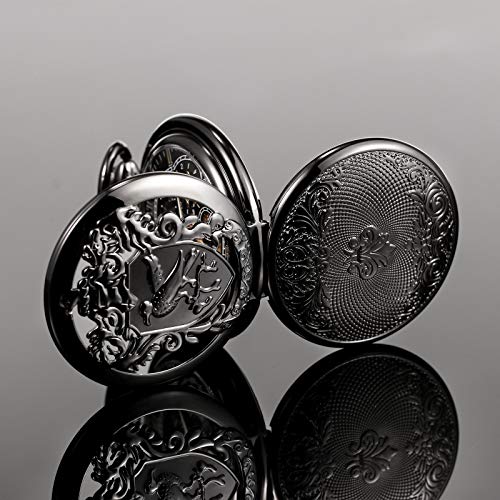 Image of TREEWETO Men's Retro Double Open Skeleton Mechanical Roman Numerals Shield Pocket Watch with Chain for Men Women