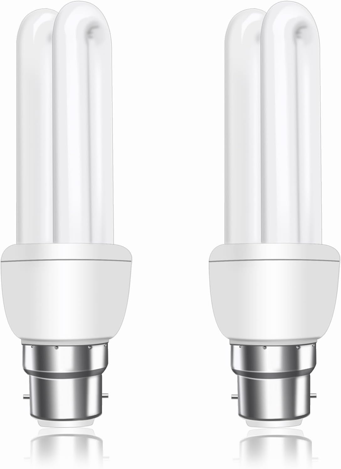 B22 Energy Saving Bulb 11W, Warm White 2700k, B22d Bayonet Cap, 2U CFL Low Energy Light Bulbs, BC Compact Fluorescent Stick Bulbs, AC 220V, not dimmable, 2pcs