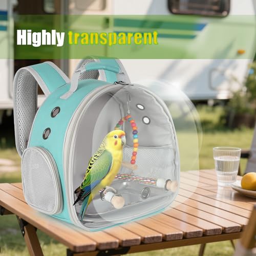 Image of Portable Parrot Travel Cage Carrier with Small Swing Toy&Cage Colorful Toys Set Small Bird Parakeet Bag with Standing Perch Bird Carry Transport Backack
