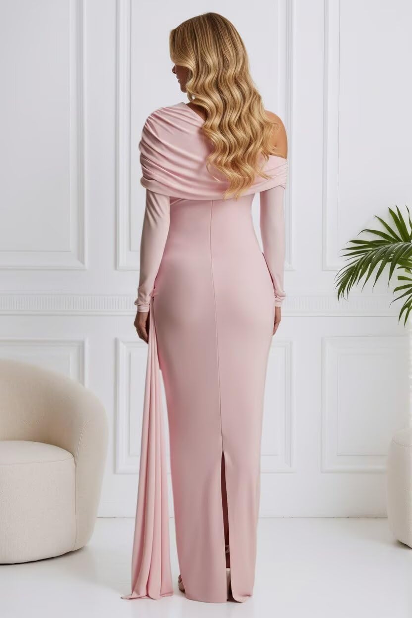 Satin Maternity Dress for Photography One Shoulder Ruched Pregnancy Photoshoot Outfit for Baby Shower Gown with Wrap