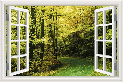 Decoración de pared de cocina Plano Naturaleza Pegatina Verde Bosque Paisaje Decorativo Extraíble Vinilo Muebles Pegatinas 3D Ventana Vista Mural