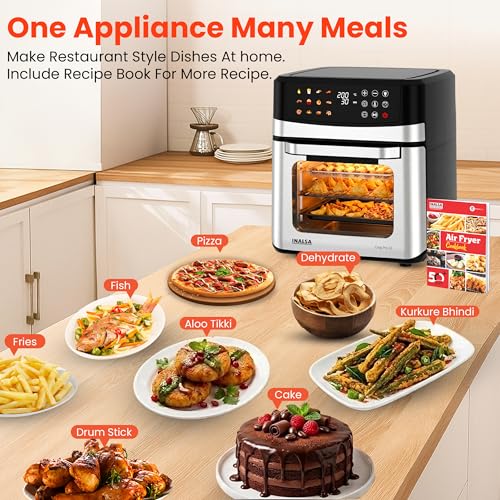 Image of INALSA Air Fryer Oven|12L,1700W|Stainless Steel Body|12-in-1 Functions,Fry,Bake,Grill,Dehydrate&Reheat|12 Preset|Rotisserie&Convection|Dishwasher Safe Accessories|2Yr Warranty,2025ModelCrisp Pro 12