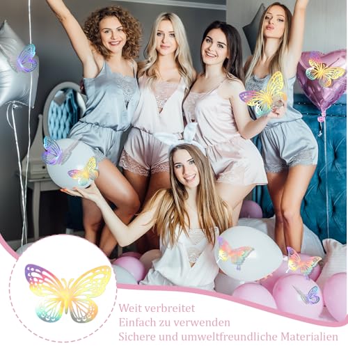 3D Schmetterlinge Wandaufkleber, 48 Stück 3D Schmetterlinge Deko 3 Größen Laser Schmetterlings Wandtattoos für DIY Wandkunst Handwerk Badezimmer Party