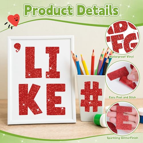 216 Pcs Glitter Large Letter Stickers 4 Inch, Bulletin Board Letters (Red) by Gretion - Used condition - Image 3