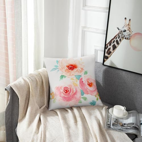 Image of Emvency Throw Pillow Cover Flower Girly Peonies Summer Watercolor Pastel Floral Mint Decorative Pillow Case Home Decor Square 20 x 20 Inch Pillowcase