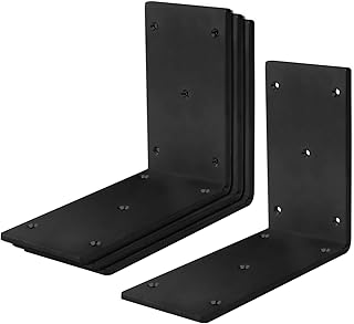 4 Pcs 6 inch Black Heavy Duty Steel Corner Braces, 90 Degree Right Angle L Bracet, Metal Joint Timber Connector Support for Wood Shelves, Furniture ( Size: 6 x 6 x 2â…œ inch, 4 mm Thickness)