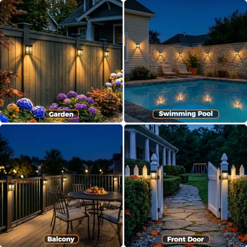 btfarm 6 Pack Solar Fence Lights Outdoor with 3 Brightness, Warm White by btfarm - Used condition - Image 6