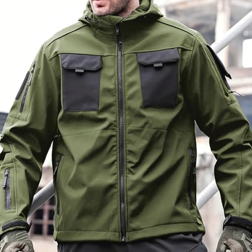 Image of Men's Outdoor Tactical Jacket Softshell Waterproof Lightweight Windbreaker Multi Pockets Hunting Hiking Jackets Green XXXL