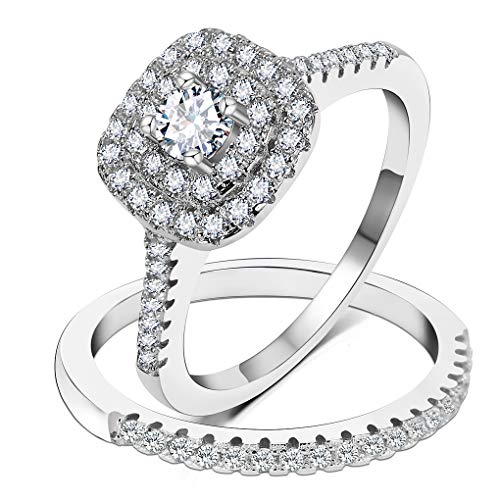 925 Sterling Silver Bridal Sets CZ Wedding Rings with Shining Engagement Ring for a Perfect Match