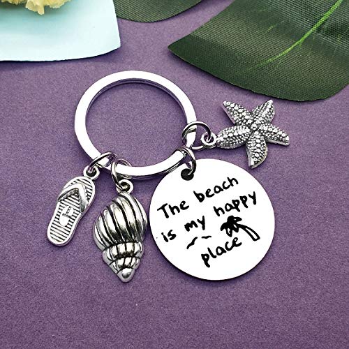 Beach Lover Gift Keychain Beach Jewelry Beach Keyring Stainless Steel Key Chain Birthday Christmas Graduation Gift for Women Girl Teens Beach Lover