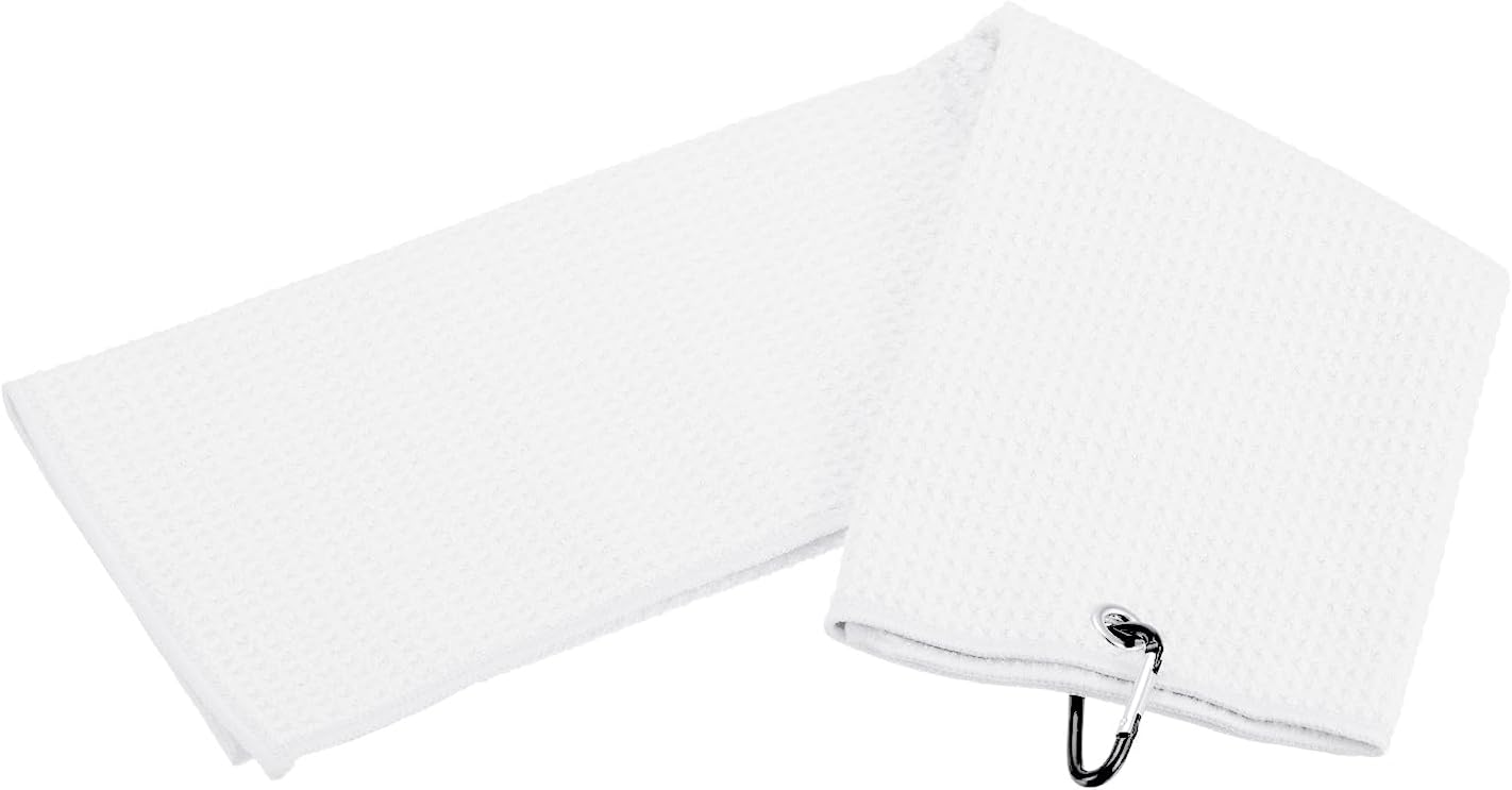 YOKIVE 1 Pcs Tri-Fold Golf Towels, Golf Club Waffle Pattern Towels with D Clip for Golf Balls Lovers (Black, 12x12-Inch)