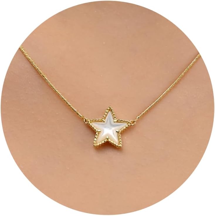 Imohen&Sam Star Necklace for Women,14K Gold Plated Mother of Pearl Pendant,Snake Chain Fashion Non Tarnish Jewelry Gifts