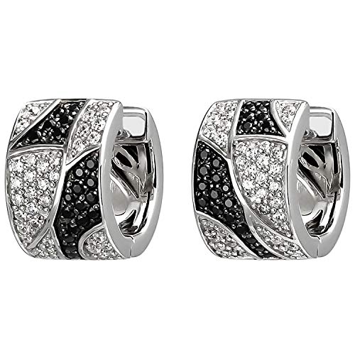 Jobo Damen-Creolen aus 925 Sterling Silber mit 114 Zirkonia schwarz und weiß