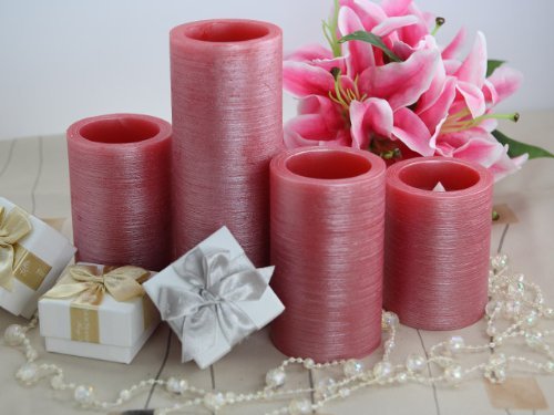 Red Flameless Real Wax Candles with Remote 4, 5, 6, and 8-Inch Unscented LED Candles of 4