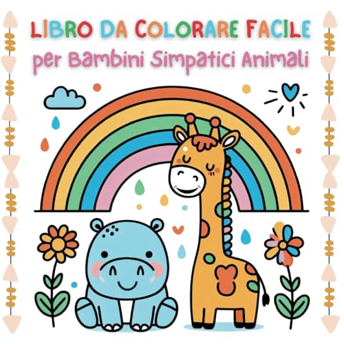  Libro da Colorare Facile per Bambini Simpatici Animal. 40 desegni: Motivi rilassanti di fauna e flora forestale e marina