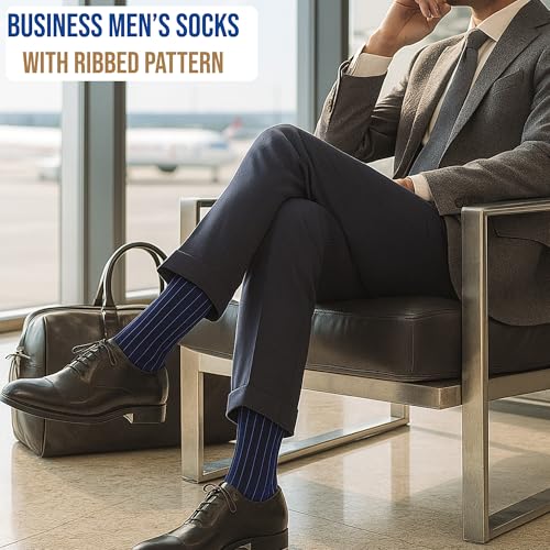 Easytwelve Men's Dress Socks Size 8-13 Navy blue, 2 Pairs Mid Calf Crew Socks for Business & Casual, Gift Box4