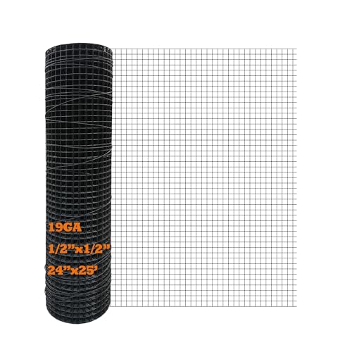 Black PVC Coated Hardware Cloth 24 Inch x 25 Foot -1/2 Inch x 1/2 Inch 19GA