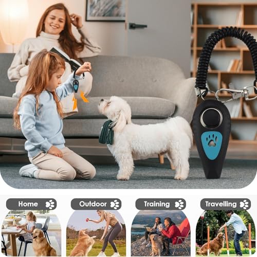 Mppchhn Hundeklicker Für Das Training,2 in 1 Welpentraining Clicker und Pfeife | Verhaltenshilfe mit Handgelenkband, Leise Rückrufpfeife für Hunde und Kleintiere