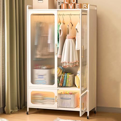 Armoires portables robustes en métal blanc avec porte-vêtements 3 niveaux