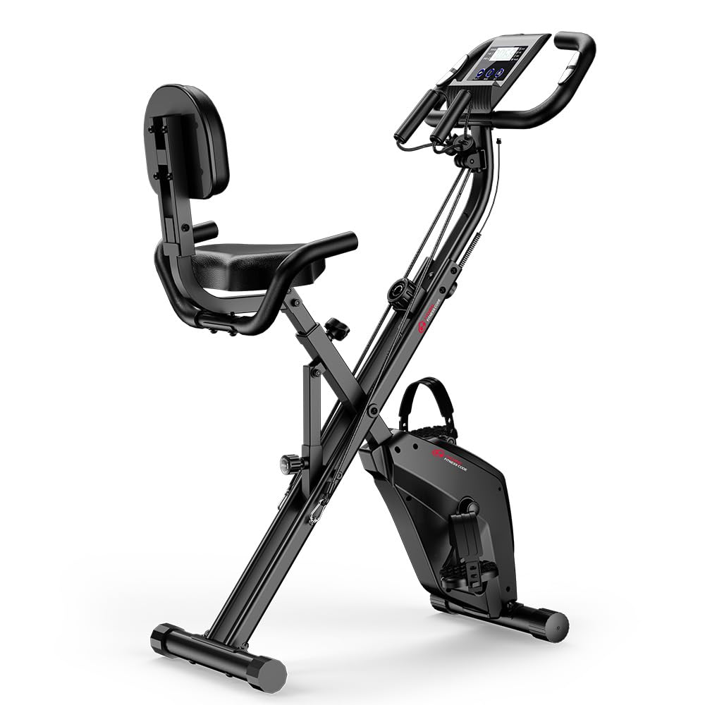 Cyclette pieghevole silenziosa (<20dB) 3 in 1 bicicletta stazionaria con 8 resistenze magnetiche, schermo LCD multifunzionale e supporto tablet, per uso domestico, altezza regolabile 155-190cm
