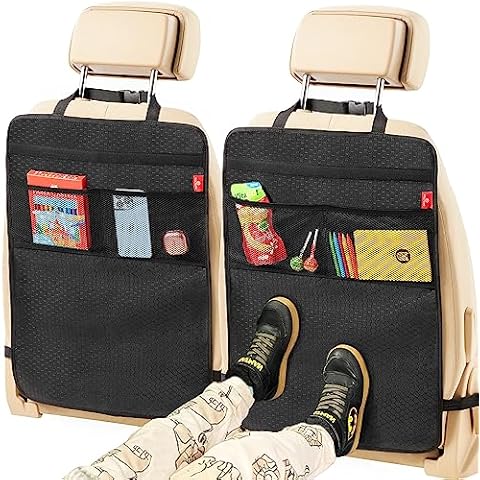 Helteko Back Seat Protector for Car, 2 Pack Premium Kick Mats for Kids, Extra Large Car Seat Cover for Backseat with Mesh Pockets, Waterproof Dirt & Mud Protection, Car Travel Accessories Cover