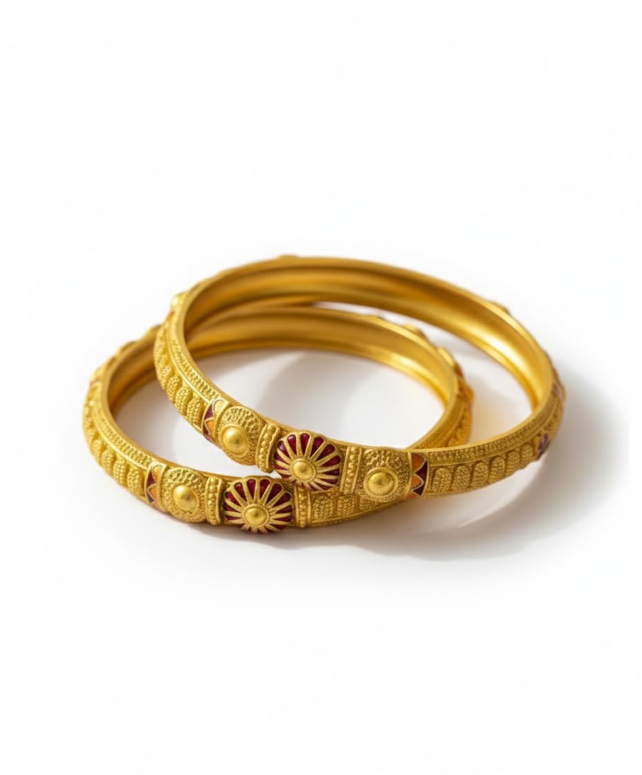 Swanaari Premium Gold Plated Bangles for Women | Traditional Antique Brass Bangle Set with Floral Heritage Design | Anti Tarnish Ethnic Kada Bracelet for Wedding, Festive, Party & Daily Wear (Pack of 2)-image-27