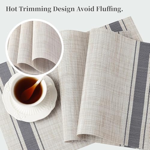 Image of Placemats Set of 6 Dining Table Place Mats | Placemats Table Mat PVC Material | Non-Slip Heat Resistant | Dining Tablemates Washable Anti-Skid | Size 45 x 30cm (Khakhi Blue)