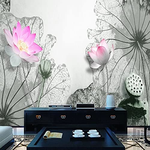Papier peint autocollant lotus rose 400x280 cm pour grand mur de salon
