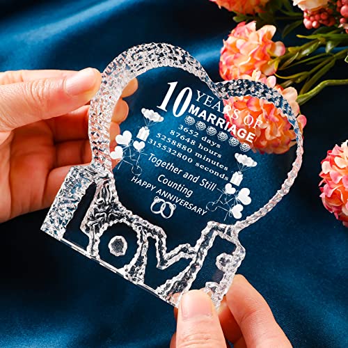10 Years 10Th Tenth Wedding Anniversary Crystal Gifts Laser Crystal Heart Marriage Keepsake Decoration For Couple Friends Women Man Mom Dad Parents Him Her Husband Wife #TOP2