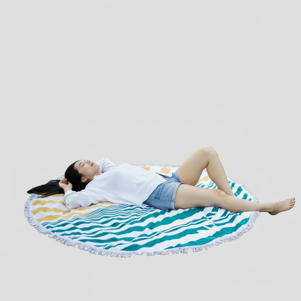 Malo'o Large Oversized Beach Towel - Ultimate Comfort and Style: 60" Round Beach Towel with Microfiber Cotton - Quick-Drying, Absorbent, and Luxuriously Soft
