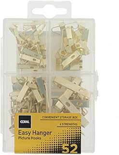Coral 81400 Easy Hanger Assorted Picture Kit for Wall Art and Mirrors with 4 Hook Sizes 52 Piece Pack Set, Gold, Set of 52