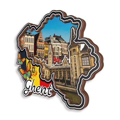 Imán de madera 3D para refrigerador souvenir de Gante Bélgica miniatura 2
