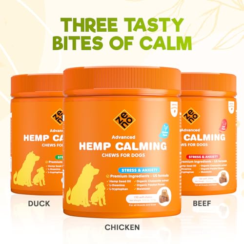 Image of ZENO Hemp Calming Chews for Dogs Anxiety - 150 pcs - Dog Anxiety Relief with Melatonin - Calming Chews for Stress, Travel, Check-up, Barking, or Grooming - Chicken Flavor