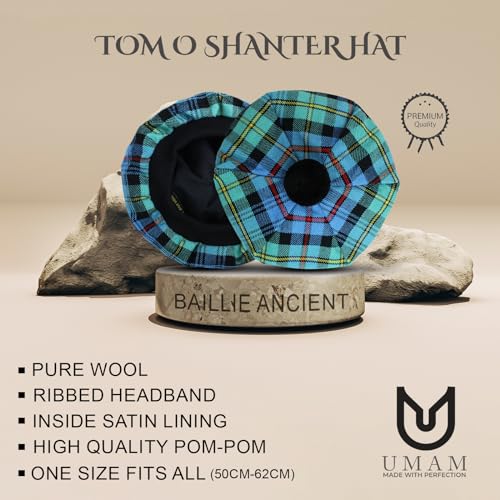 UMAM Scottish Traditional Tam o' Shatner Acrylic Wool Tammy Hat Flat Bonnet Kilt Many Tartans - Image 4