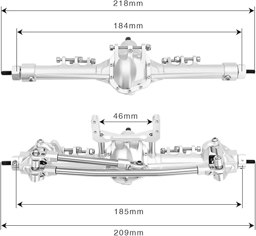 Miniatura 2 de GLOBACT Juego de ejes delanteros y traseros de aluminio para 110 Axial SCX10 I II RC Crawler Car Upgrade Accesorios (Plata)
