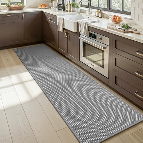 MontVoo Kitchen Runner Rug Non Slip Washable,Absorbent Kitchen Mats for Floor,Rubber Backing Braided Kitchen Rugs,Easy to Clean and Maintain Kitchen Floor Mat(Grey,17"x59") Grey 17"x59"