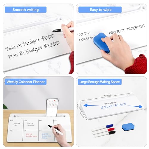 Image of Desk Whiteboard Dry Erase Glass Desktop Whiteboard, Deskboard Buddy with Storage Organizer & Notepad Desktop Buddy Keyboard Stand for Home Office School Accessories Supplies