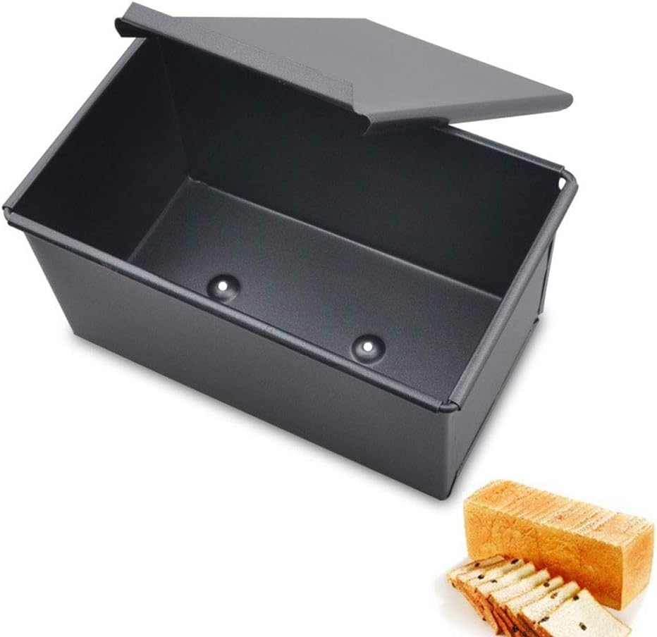 Loaf Pan Bread Baking Mold with Lid, Iron Evenly Heat Toast Box Loaf Tin for Cake and Bread Toast Making for Kitchen, Bakinghouse, Hotel (750g Dough)