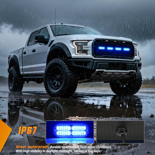 Image of Nilight 4PCS 24LED Blue Strobe Light 12V /24V Grille Surface Mount | Hazard Safety Warning Light with Sync Feature for Car Truck Camper Side Marker Aluminum Alloy Base Emergency Lights