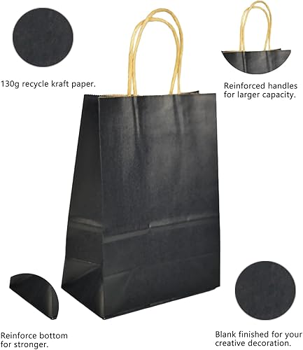 Miniatura 3 de Bakepacker 32pcs pequeñas bolsas de papel de regalo con asas 8.26 "× 6 "× 3.15" bolsas pequeñas bolsas de Kraft negras