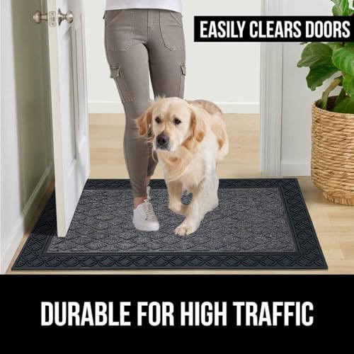 Image of Luxe Home Door Mats for Home Natural Coir mat Solid Black Rectangular, Waterproof, Low Profile All-Purpose Entrance Rug with Anti-Slip Rubber Backing for Indoor and Outdoor Use (45cm x 75cm, Pc 1)