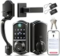 Veise VE017-H Fingerprint Smart Front Door Lock Set, App Control, Keyless Entry Deadbolt with Handle, Smart Deadbolt, Emergency Power Port, Touchscreen Keypad, Auto Lock, Easy Install, Matte Black