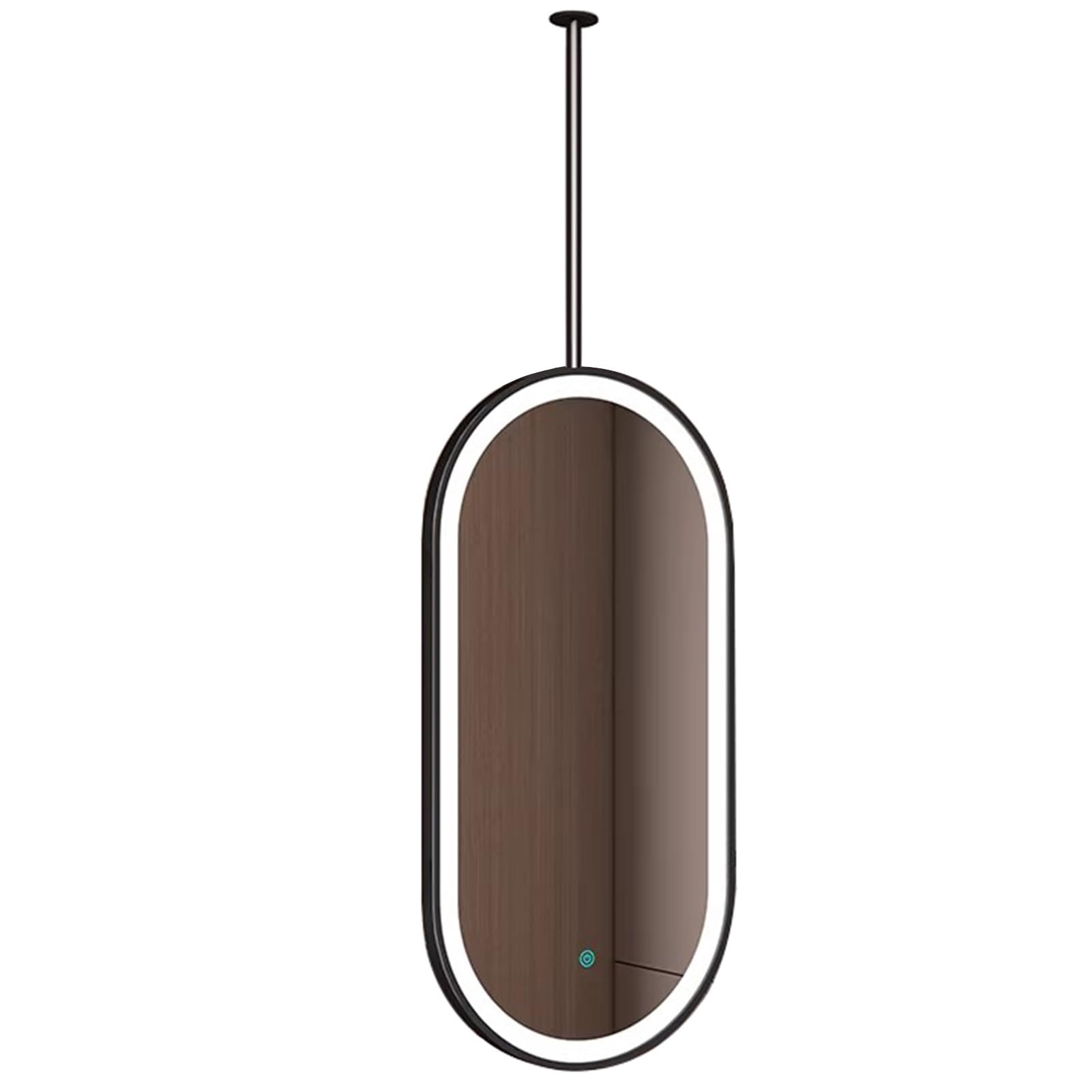 FGXHHS LED with Light - Black Metal Frame Oval Ceiling Hanging Suspended Mirrors for Over Sink 3 Colors Dimmable Light(60cmx90cm)