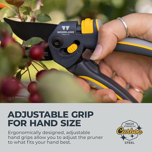 Woodland Tools Co. Super Duty Bypass Pruning Shears – 3/4" Cut Capacity, Gear-Driven Cutting System, High Carbon Steel Blade, Internal Spring, Adjustable Grip, Garden Pruner for Thick Stems and Shrubs