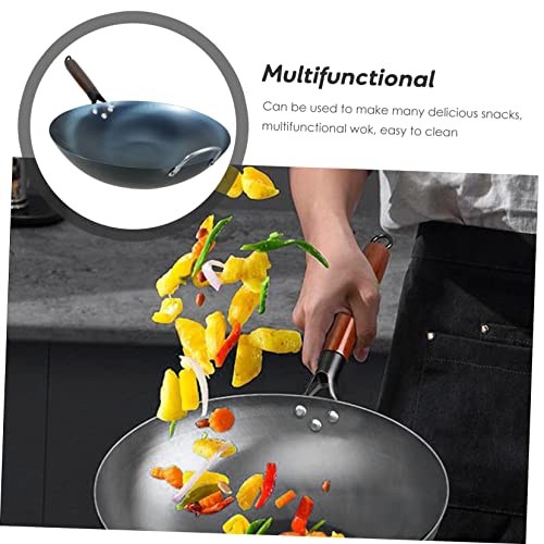 Wok tradicional fondo redondo con mango de madera miniatura 2