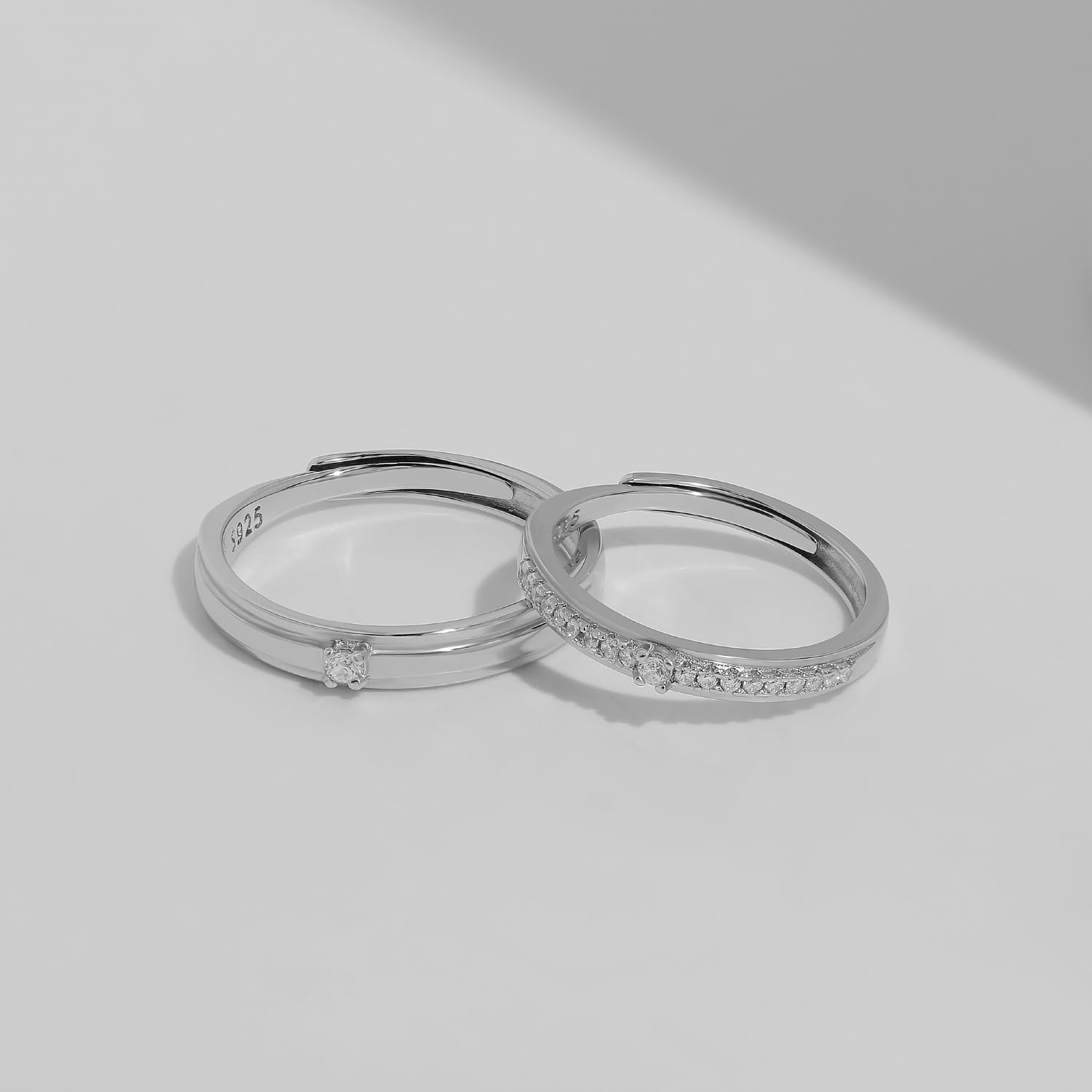 Meissa Alianzas de Plata Pareja Anillo Pareja para Hombre y Mujer en Plata 925 Anillo de Boda Promesa Compromiso regulable Anillo regalo aniversario pareja (Juego de dos anillos)