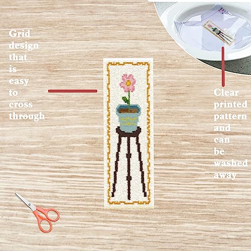 Image of FREEBLOSS 6 Set Cross Stitch Bookmark Kit Flowers Patterns Stamped Cross Stitch Kit with Instruction Embroidery Kit for Adults Beginners Reading Gift 8''x2.4''