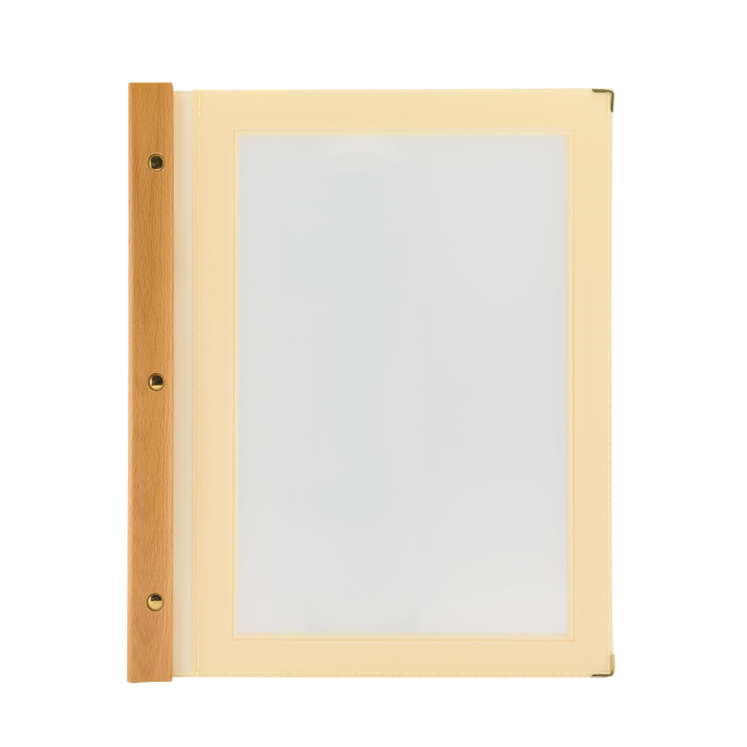 SECURIT - Porta Menu Linea Wood - Per Caffè, Ristoranti, Bar - Formato A4 - 2 Doppio Inserti Inclusi - Colore Beige Avorio