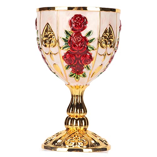 Jenngaoo Calice en Or, Gobelet à Calice Vintage en Alliage de Zinc, Verre à Vin de Communion en Or, Tasse à Vin Décorative pour Fête, Banquet, Bar(Couleur verge d'or et safran)