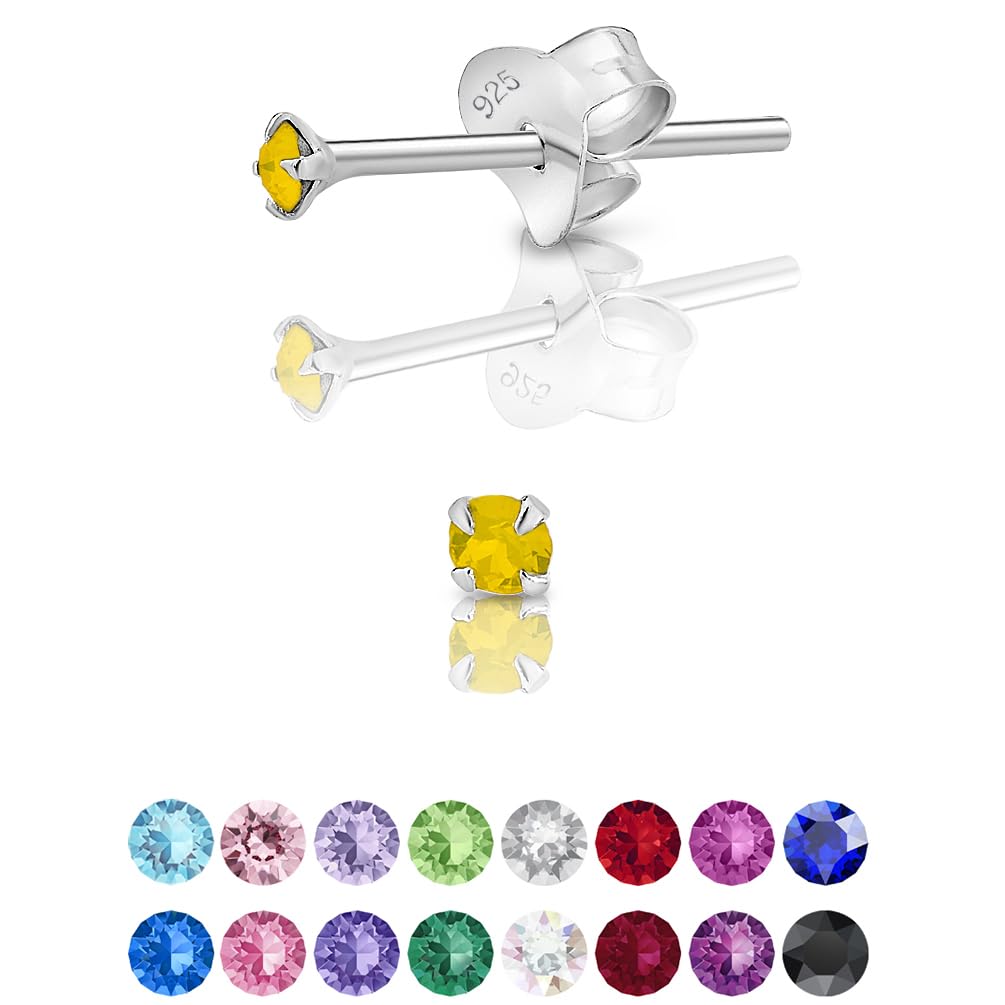 Orecchini Punto Luce Argento 925 con Brillantini di Cristallo - Orecchini Colorati - Orecchini Brillantini - Punti Luce Orecchini Argento 925 - Orecchini Lobo Donna - Orecchini Piccoli Argento